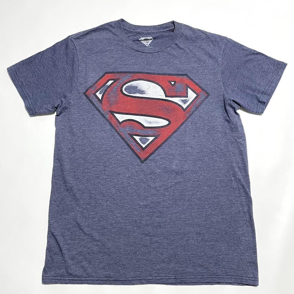 Superman Logo Blue Grey Mens Size Medium Distressed Thrifted Vintage Style